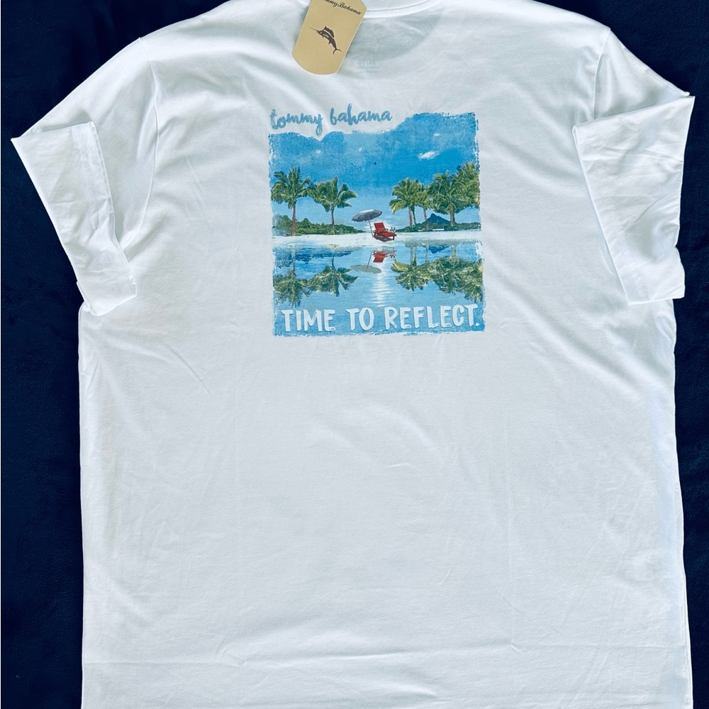Tommy Bahama Men’s TIME TO REFLECT T-shirt White XL Tropical Beach Chair NEW